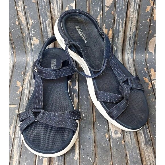 SKECHERS GOGA MAX Blue Strappy Flat Walking Trekking Sport Sandals Size 10 - Picture 1 of 10